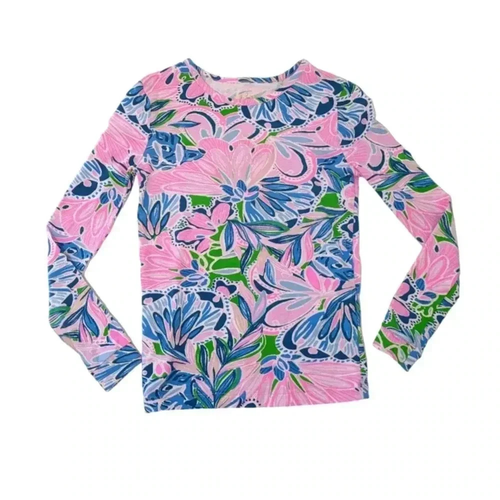 Lilly Pulitzer Mini Sammy Pajama Top in Gecko Green Tiger Sunrise Size 10 Girls